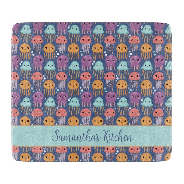 Cute Kawaii Jellyfish Personalized Cutting Board (Front)