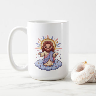 Cute Kawaii Jesus on Cloud | Christian Faith Illus Coffee Mug