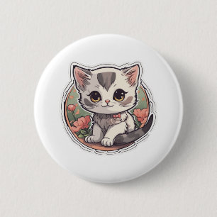 Cute Kawaii Kitten   2 Inch Round Button