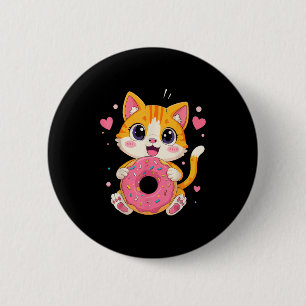 Cute Kawaii Kitten Holding Doughnut Funny Graphic  2 Inch Round Button