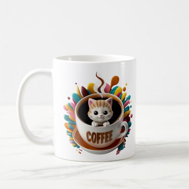 Cute Kawaii Kitten in the Coffee Cup (Left)