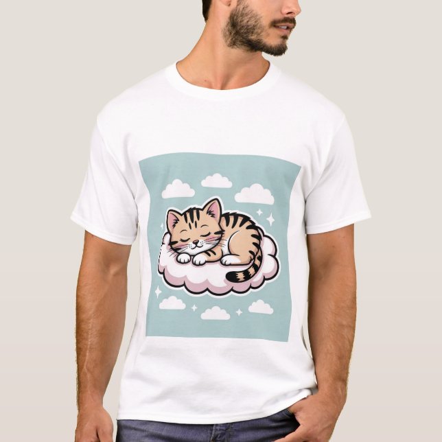 Cute Kawaii Kitten Sleeping on a Cloud Sticker ✨☁️ T-Shirt (Front)