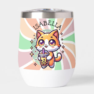 Cute Kawaii Kitten with Bubble Tea Personalized