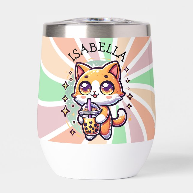 Cute Kawaii Kitten with Bubble Tea Personalized (Front)