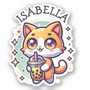 Cute Kawaii Kitten with Bubble Tea Personalized