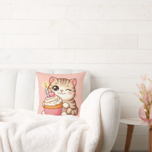 Cute Kawaii kitten with Cupcake Throw Pillow