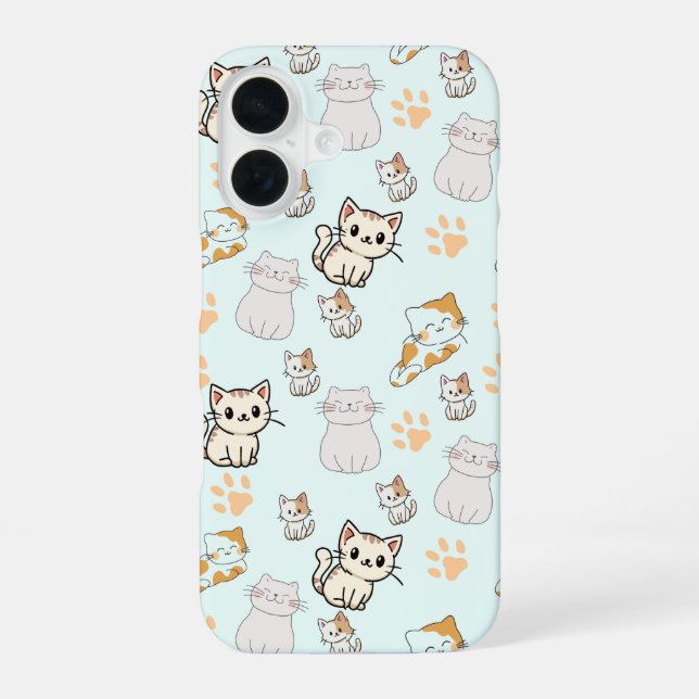 Cute Kawaii Kittens & Paws iphone 16 case  (Back)