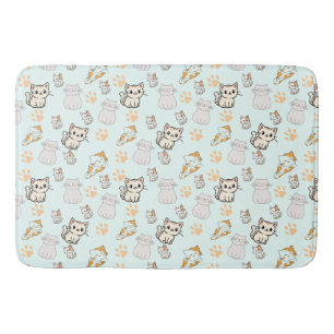 Cute Kawaii Kittens & Paws Pattern Bath mat