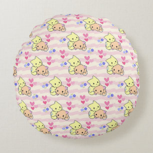 Cute Kawaii Kittens Pink Pastel Decorative Round P Pillow