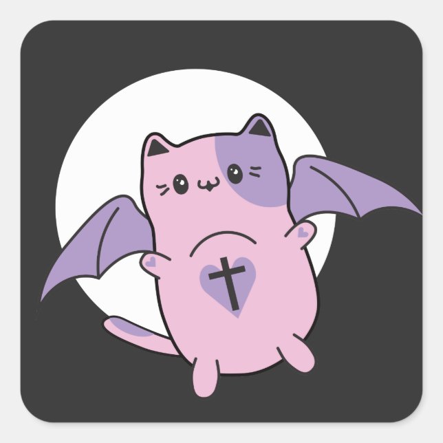 Cute Kawaii Kitty Bat Cat Square Sticker (Front)