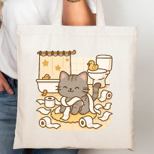 Cute Kawaii Kitty Cat Playing with Toilet Rolls