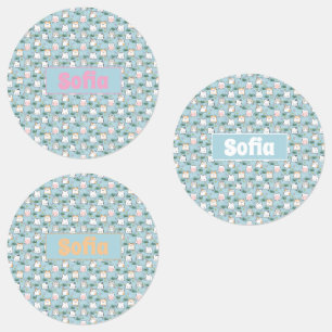 Cute kawaii kitty pattern azure blue name