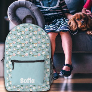 Cute kawaii kitty pattern azure blue name printed backpack