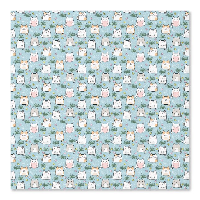 Cute kawaii kitty pattern azure blue wallpaper (Front)