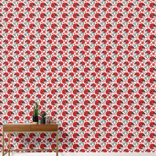 Cute Kawaii Ladybug Floral Seamless Pattern   Hand Wallpaper