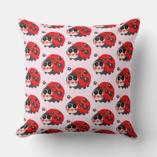 Cute Kawaii Ladybug Pattern Throw Pillow