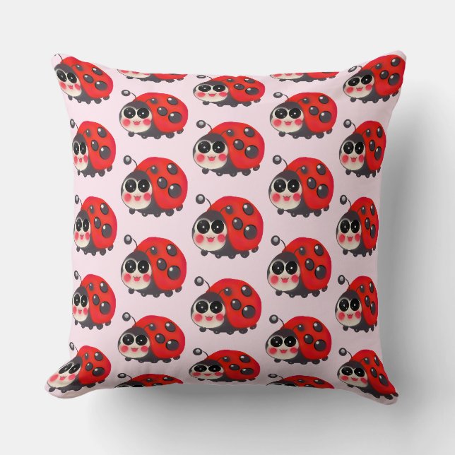 Cute Kawaii Ladybug Pattern  Throw Pillow (Front)