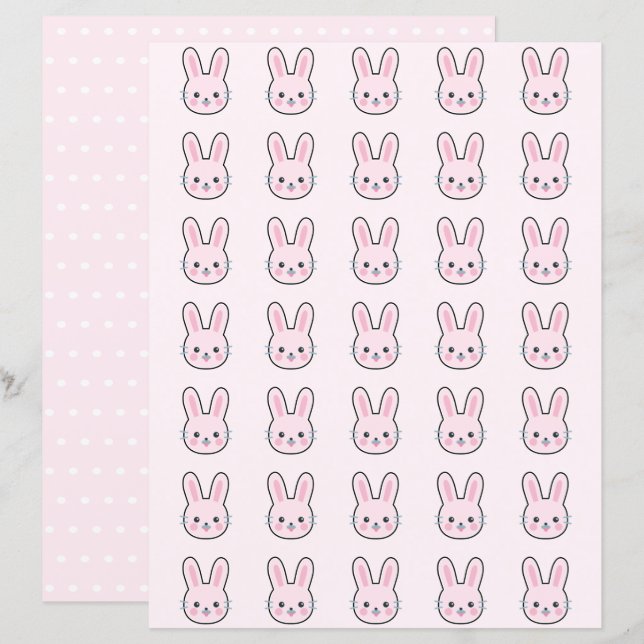 Cute Kawaii Lapin Rose Pois Papier à papier (Devant / Derrière)