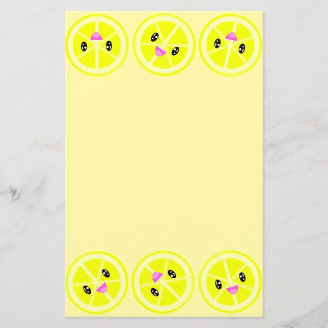 Cute Kawaii Lemon Border Lemonade Stationery Paper (Front)