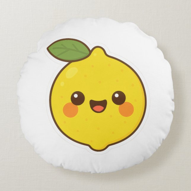 Cute Kawaii Lemon Round Pillow (Front)