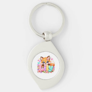 Cute Kawaii Lily Fox Name Pastel Pink Floral Woodl Keychain