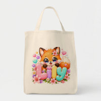 Cute Kawaii Lily Fox Name Pastel Pink Floral Woodl