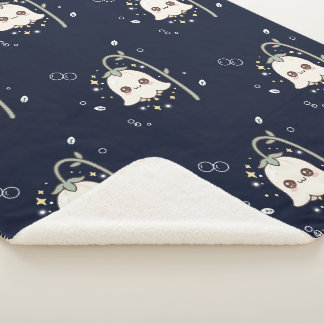 Cute Kawaii Lily of the Valley Midnight Navy Sherpa Blanket