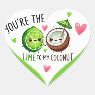 Cute Kawaii Lime and Coconut Heart Sticker