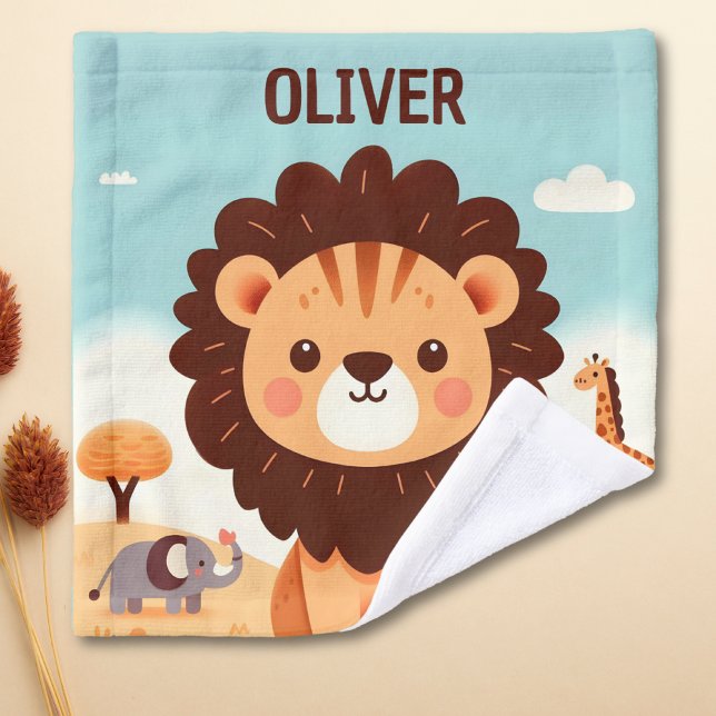 Cute Kawaii Lion and Friends Personalized Wash Cloth (Creator Uploaded)