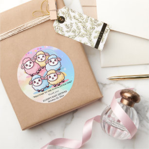 Cute Kawaii Little Lamb Baby Shower Classic Round Sticker