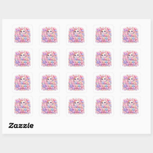 Cute Kawaii Love You Bunny Rabbit Pastel Pink Flor Square Sticker