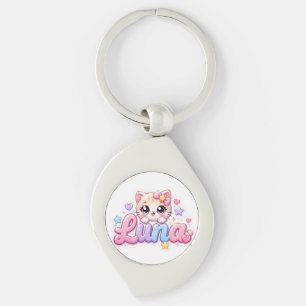 Cute Kawaii Luna Cat Name Pastel Pink Sparkling Ki Keychain