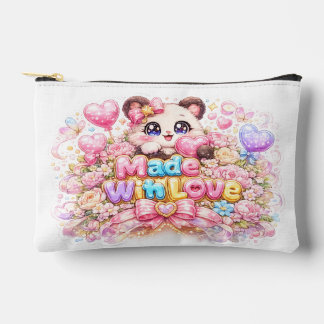 Cute Kawaii Made With Love Cat Name Pastel Pink Fl Accessory Pouch
