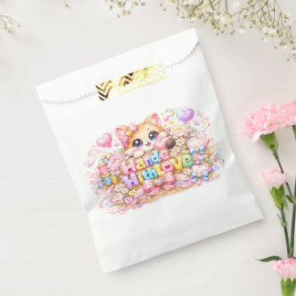 Cute Kawaii Made With Love Cat Name Pastel Pink Fl Favour Bag