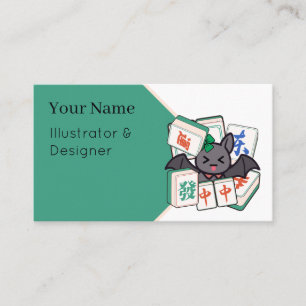 Cute Kawaii Mahjong Bat Gamer Business Card
