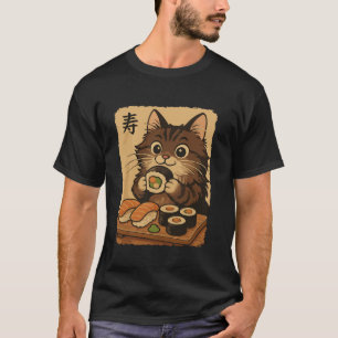 Cute Kawaii Maine Coon Eating Sushi Funny Japanese T-Shirt