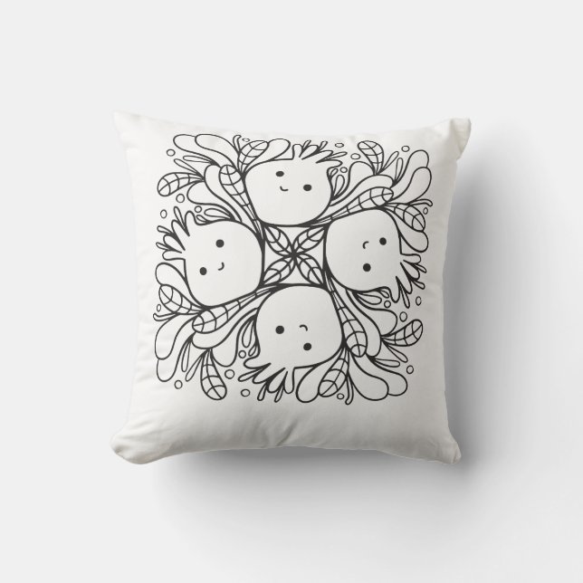 Cute Kawaii Mandala Throw Pillow (Front)