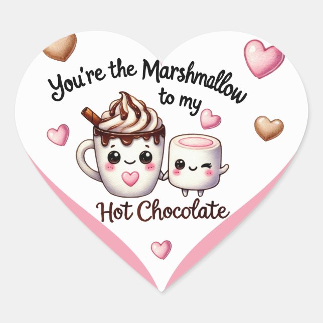 Cute Kawaii Marshmallow and Hot Chocolate Heart Sticker (Front)