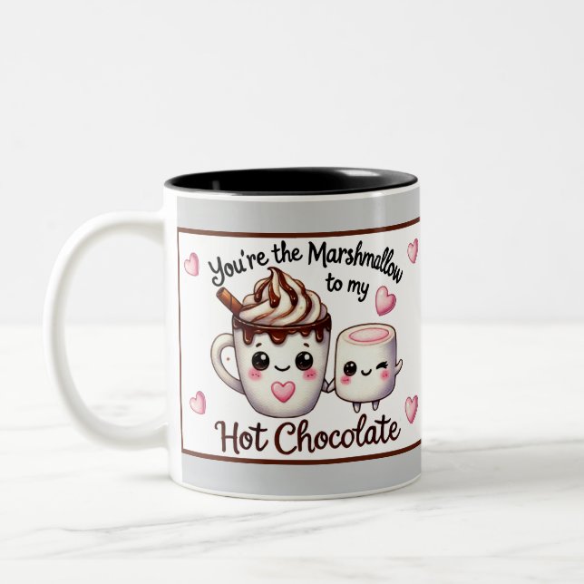 Cute Kawaii Marshmallows and Chocolate Two-Tone Coffee Mug (Left)