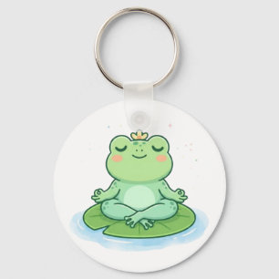 Cute Kawaii Meditating Frog Yoga Lotus Pose AI Art Keychain