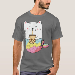 Cute Kawaii Mermaid Cat Boba Bubble Milk Tea Anime T-Shirt
