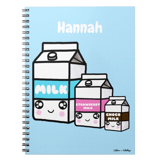 Cute Kawaii Milk Dairy Trio Personalized Pastel Notebook (Front)