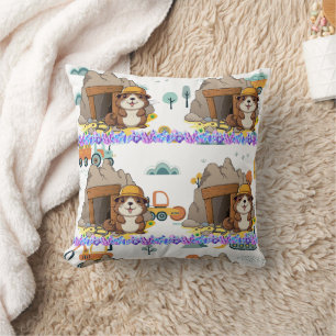 Cute Kawaii Miner Animal Gopher Modern Print Throw Pillow