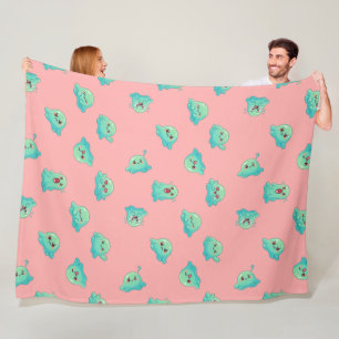 Cute Kawaii Mint Green Blob Ghost Pastel Pink Fleece Blanket