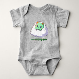 Cute Kawaii Mint Kitten in Cloud Baby Bodysuit