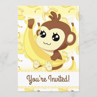 Cute kawaii Monkey and banana Invitation