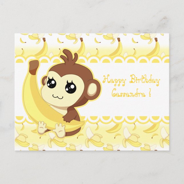 Cute Kawaii monkey holding banana Postcard (Front)