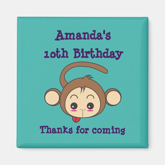 Cute Kawaii Monkey Illustration Birthday Magnet (Front)