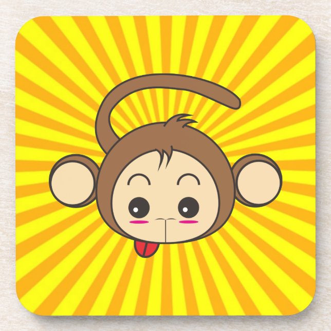 Cute Kawaii Monkey Illustration Coaster (Front)