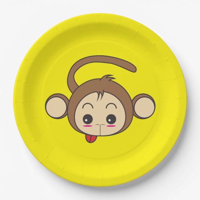 Cute Kawaii Monkey Illustration Paper Plate (Front)